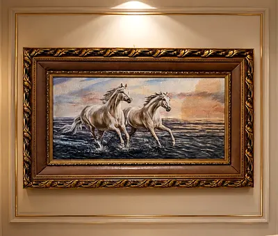 Amazing carpet Framed of Two White Horses Running Through Water