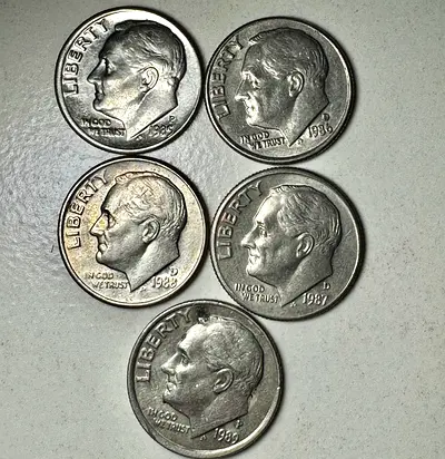 Date Set Collection 1985-1989 Roosevelt Dime (old antique coins)