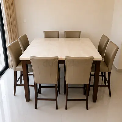 Home Centre Square Marble High Dining Table with 8 Chairs