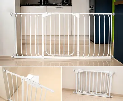 White Pressure-Mounted Baby Safety Gate with Walk-Through Door
