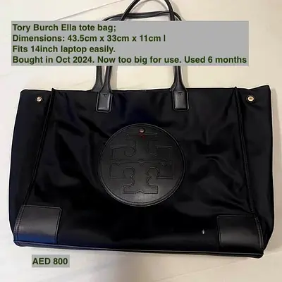 Tory Burch Ella Black Tote Bag - Fits 14-inch Laptop, Used 6 Months