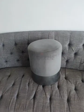 Grey Velvet Round Ottoman Pouf — Compact Accent Stool
