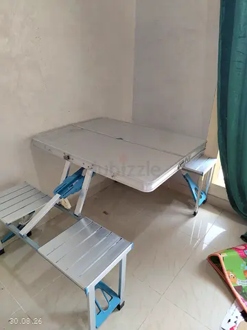 Foldable Aluminium Picnic/Table with Built-in Stools - Compact & Portable
