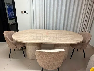 OC BRAND NEW Light Beige Oval Dining Table with 4 Upholstered Chairs Elegant Dining Table for Sale