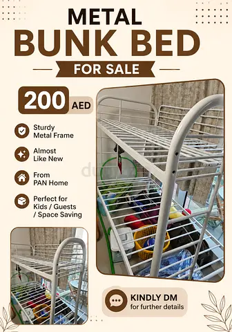 White Metal Bunk Bed - Sturdy, Almost New, 200 AED