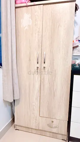 Light Wood Two-Door Wardrobe with Drawer — Good Condition