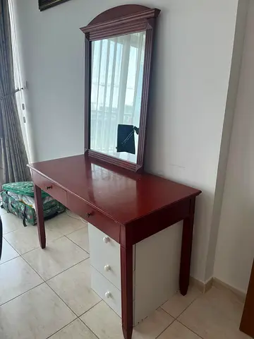 Wooden Dressing Table with Mirror and Three Drawers