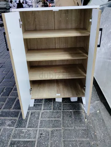 Compact 4-Shelf Wooden Storage Cabinet with Doors - Light Oak & White