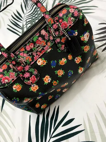 Coach Mini Barrel Bag with Floral Print - Black