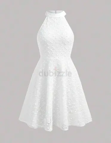 White Halter Neck Layered Summer Dress - Size S
