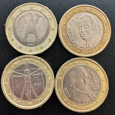 One Euro Collection Different Dates and Countries  (old antique coins)