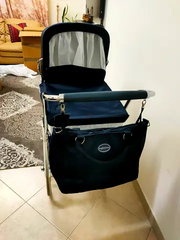 Inglesina Classic navy baby pram/stroller with storage bag - good condition