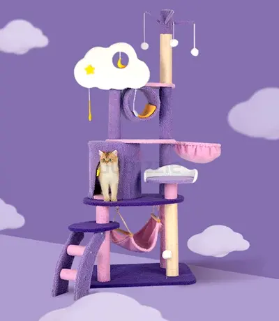 Multi-level Purple Cat Tree with Hammock and Scratching Posts