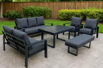 Modern Outdoor Aluminum 6-Seater Lounge Set with Cushions