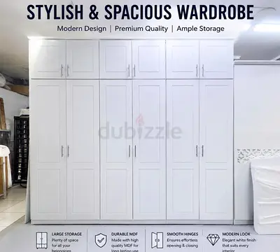White Built-in 6-Door Wardrobe with Overhead Storage - Good Condition