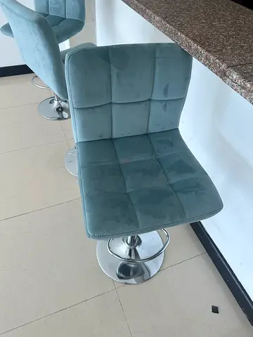 3 teal velvet adjustable bar stools with chrome base