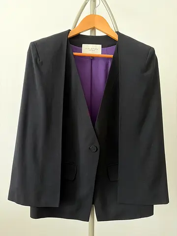 Halston Black Blazer with Purple Lining