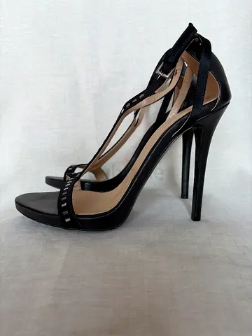 Halston Heritage Elegant Black Strappy Stiletto Sandals