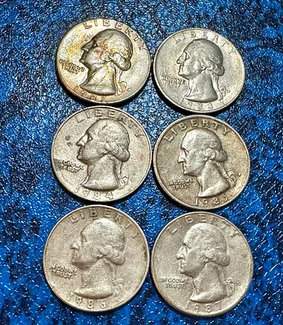 Date Set Collection 1982-1988 Washington Quarter (old antique coins)