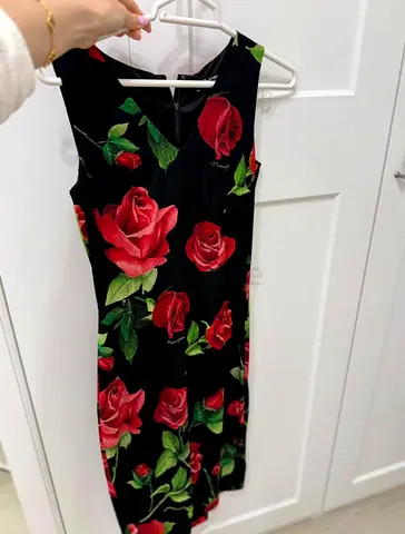 Dolce & Gabbana Black Dress with Red Rose Print
