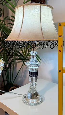 Crystal Table Lamp with Fabric Shade and Decorative Trim