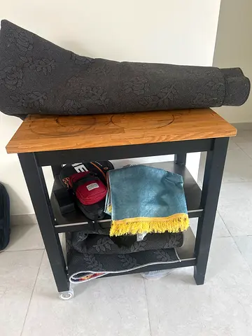 Wooden Table with Shelf and Wheels