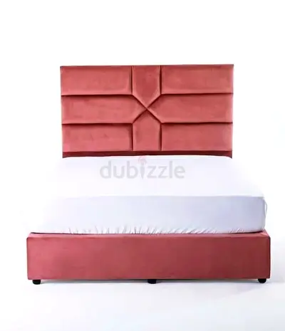 Pink Upholstered Double Bed with Geometric Headboard