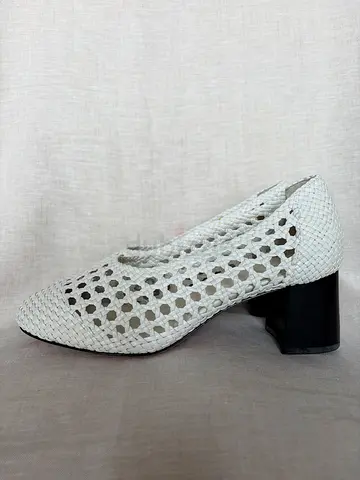 Sandro White Woven Leather Pumps with Block Heel