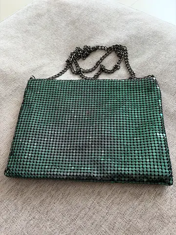 Green Metallic Mesh Crossbody Bag