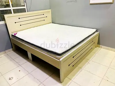 Double Bed Frame with Mattress - Light Wood, Good Condition