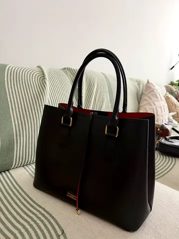 Aldo - Black structured tote bag with red interior — gently used