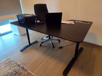 Black office desk - modern l shaped work table