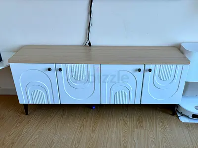 Modern TV Unit with Carved White Doors
