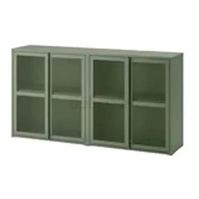 Green 4-Door Glass Front Wall Cabinet / Storage Unit