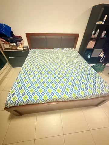 King size Double bed frame (2.1m x 1.87m) with mattress - wooden frame in good condition