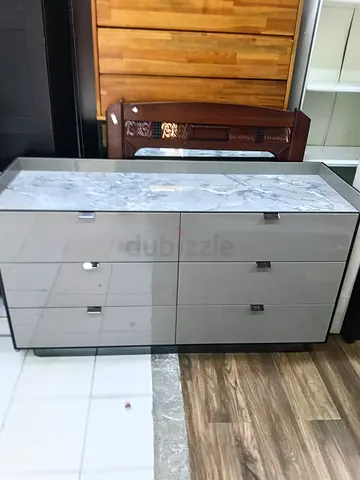 Modern 6-Drawer Glossy Dresser with Marble Top - Good Condition