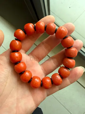 Handmade Orange Bead Stretch Bracelet - Vintage Style