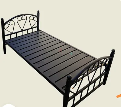 Single Metal Bed Frame with Decorative Headboard and Footboard - Black