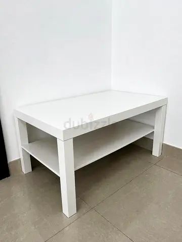 Solid White Coffee Table with Lower Shelf - Good Condition