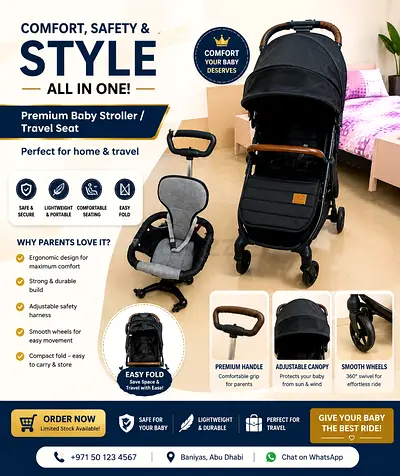 Premium Lightweight Baby Stroller and Travel Seat - Easy Fold, Adjustable Canopy
