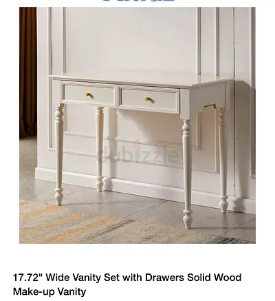 Solid Wood White Vanity Table with 2 Drawers - Make-up Desk