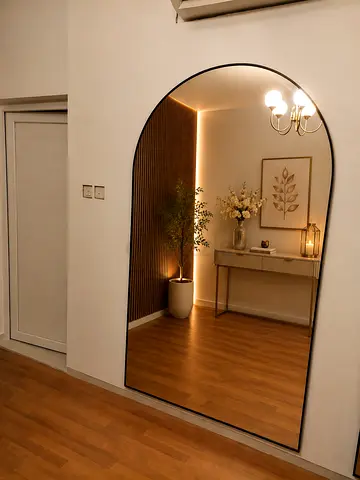 Large Arched Wall Mirror with Thin Black Frame - Brand New