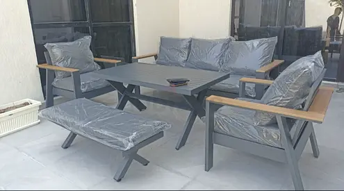 Outdoor 4-Piece Patio Sofa Set with Table and Bench — brand new aluminium