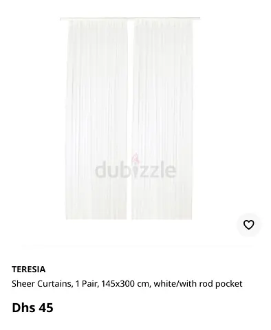 White Sheer Curtains Pair 145x300 cm with Rod Pocket from IKEA