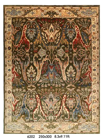 8x10 ft, 2.5x3 kawros green Style Hand-Knotted Rug