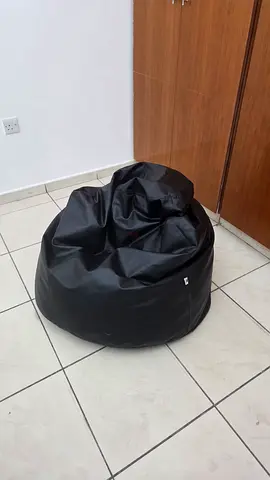 Black faux leather bean bag chair with cushion - good condition