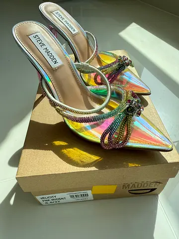 Steve Madden iridescent pointed mules with crystal bow