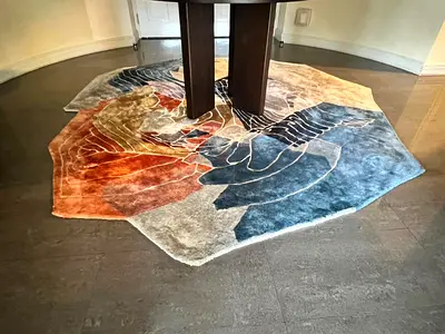 Abstract multicolour area rug — good condition. Silk hand tufted / hand knotted