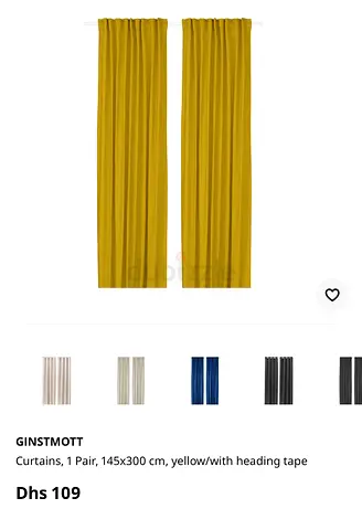 Pair of yellow GINSTMOTT curtains 145x300 cm with heading tape from IKEA