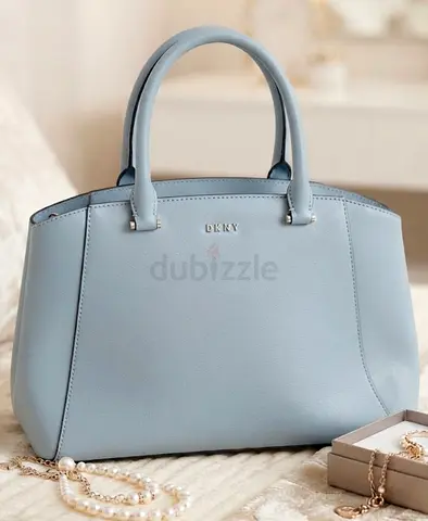 Light blue women's leather handbag - structured tote, excellent condition
